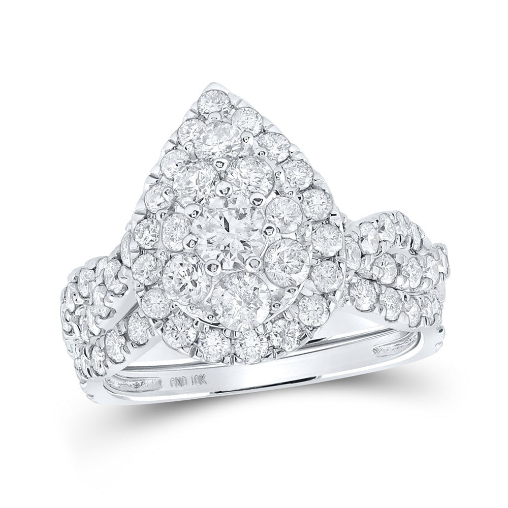 Splendid Jewellery 10kt White Gold Diamond Halo Bridal Wedding Ring Band Set - Splendid Jewellery