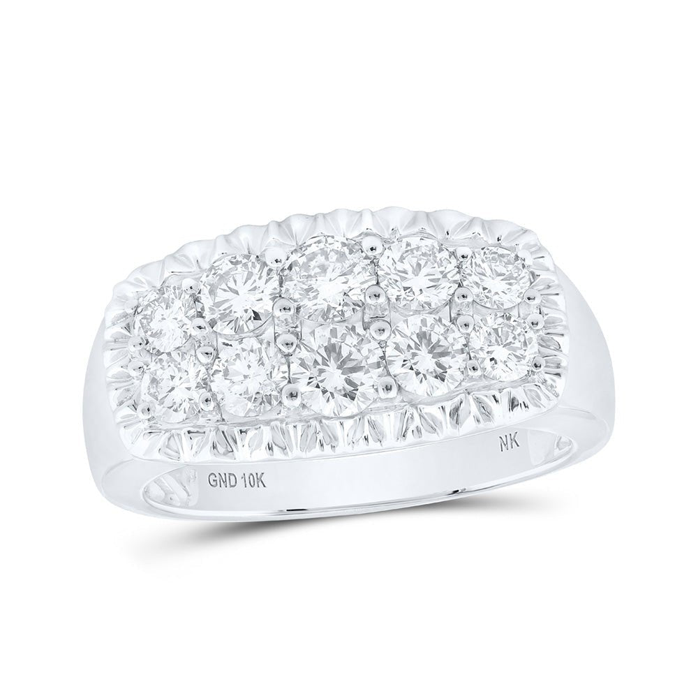 Splendid Jewellery 10kt White Gold Fluted Band Ring with 2 Cttw Round Diamond for Men - Splendid Jewellery
