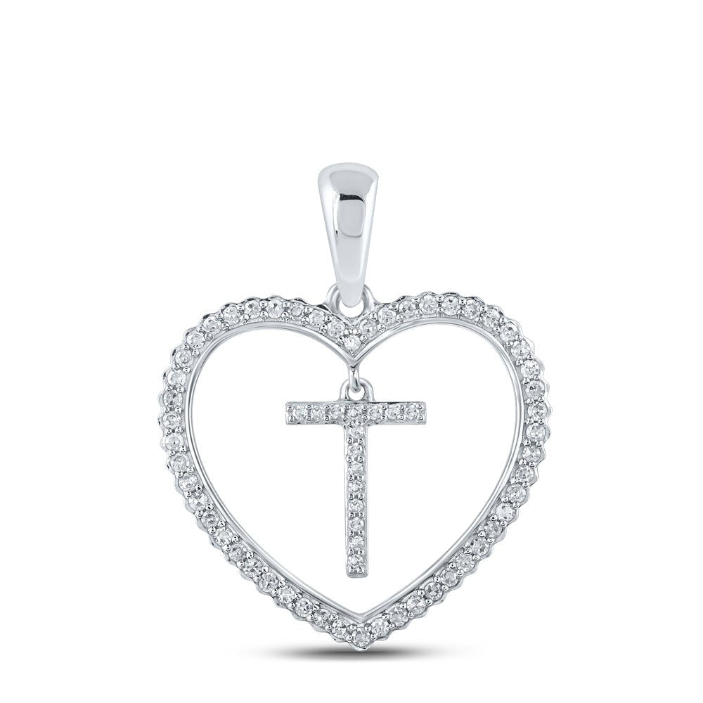 Splendid Jewellery 10kt White Gold Heart T Diamond Initial Pendant - Splendid Jewellery