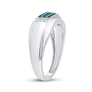 Splendid Jewellery 10kt White Gold Men's Round Blue Diamond Band Ring 1/3 Cttw - Splendid Jewellery