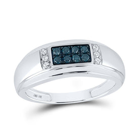 Splendid Jewellery 10kt White Gold Men's Round Blue Diamond Band Ring 1/3 Cttw  Top View from Splendid Jewellery