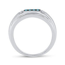 Load image into Gallery viewer, Splendid Jewellery 10kt White Gold Men's Round Blue Diamond Band Ring 1/3 Cttw - Splendid Jewellery