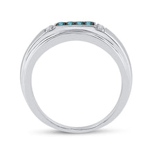 Load image into Gallery viewer, Splendid Jewellery 10kt White Gold Men&#39;s Round Blue Diamond Band Ring 1/3 Cttw  Side View 2 from Splendid Jewellery