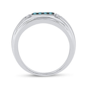 Splendid Jewellery 10kt White Gold Men's Round Blue Diamond Band Ring 1/3 Cttw - Splendid Jewellery