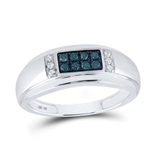 Load image into Gallery viewer, Splendid Jewellery 10kt White Gold Men's Round Blue Diamond Band Ring 1/3 Cttw - Splendid Jewellery