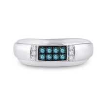Load image into Gallery viewer, Splendid Jewellery 10kt White Gold Men's Round Blue Diamond Band Ring 1/3 Cttw - Splendid Jewellery