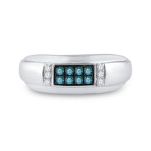 Load image into Gallery viewer, Splendid Jewellery 10kt White Gold Men&#39;s Round Blue Diamond Band Ring 1/3 Cttw  Front View from Splendid Jewellery