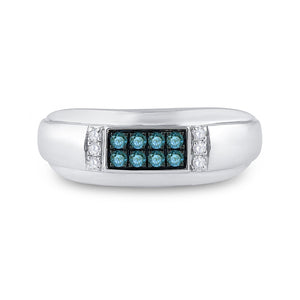 Splendid Jewellery 10kt White Gold Men's Round Blue Diamond Band Ring 1/3 Cttw - Splendid Jewellery