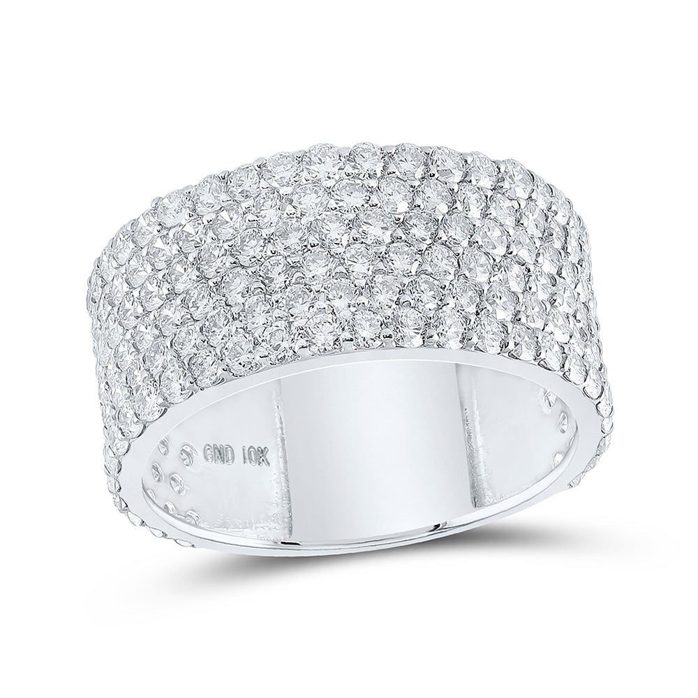Splendid Jewellery 10kt White Gold Mens Round Diamond 6 - Row Pave Band Ring - A Dazzling Statement of Masculine Elegance - Splendid Jewellery