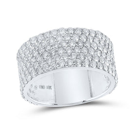 Splendid Jewellery 10kt White Gold Mens Round Diamond 6 - Row Pave Band Ring - A Dazzling Statement of Masculine Elegance - Splendid Jewellery