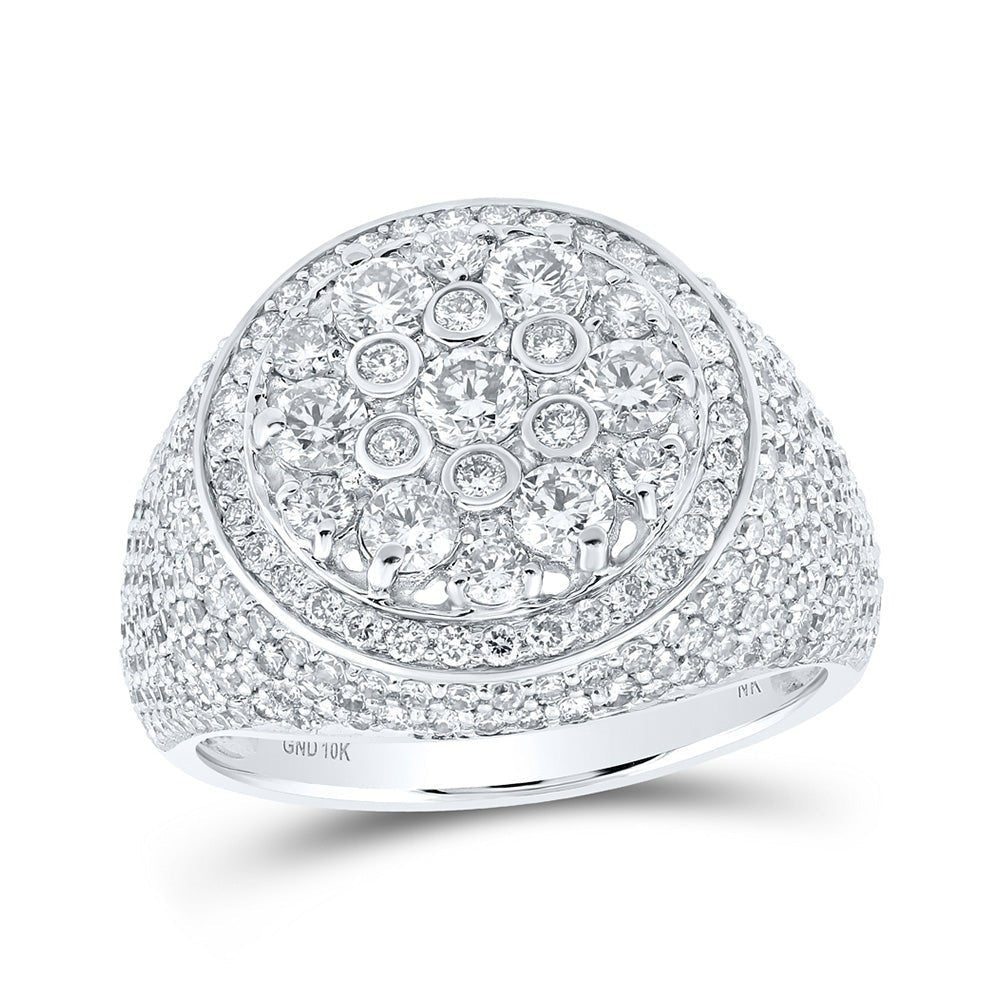 Splendid Jewellery 10kt White Gold Men's Round Diamond Cluster Ring 3 - 1/2 Cttw - A Dazzling Affair - Splendid Jewellery