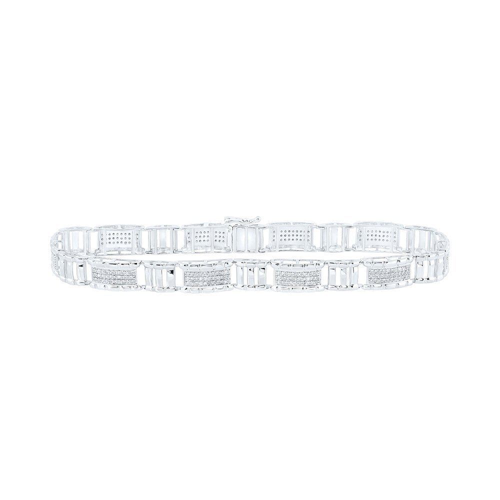 Splendid Jewellery 10kt White Gold Men's Round Diamond Link Bracelet - 1 - 1/4 Cttw - Splendid Jewellery