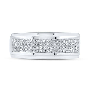 Splendid Jewellery 10kt White Gold Men's Round Diamond Pave Band Ring 1/3 Cttw - Splendid Jewellery