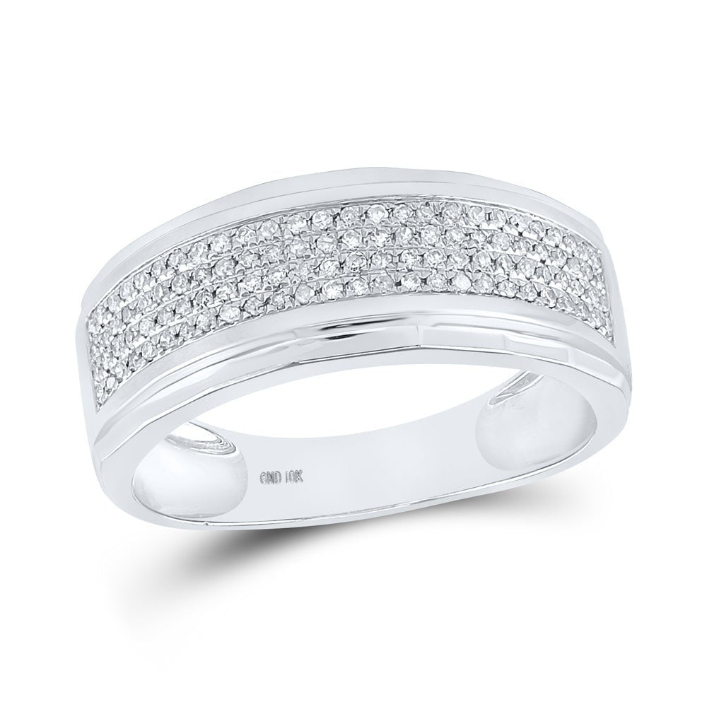 Splendid Jewellery 10kt White Gold Men's Round Diamond Pave Band Ring 1/3 Cttw - Splendid Jewellery