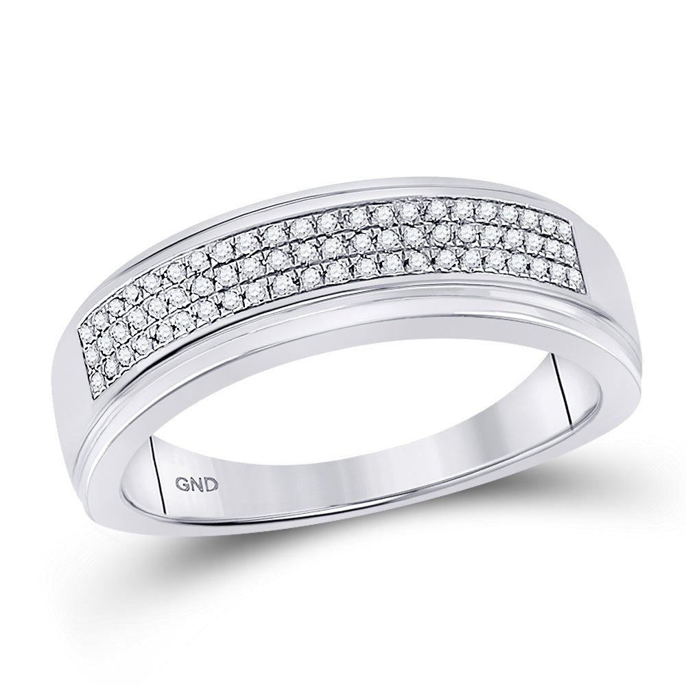 Splendid Jewellery 10kt White Gold Men's Round Diamond Pave Band Ring 1/5 Cttw - Elegant Masculinity - Splendid Jewellery