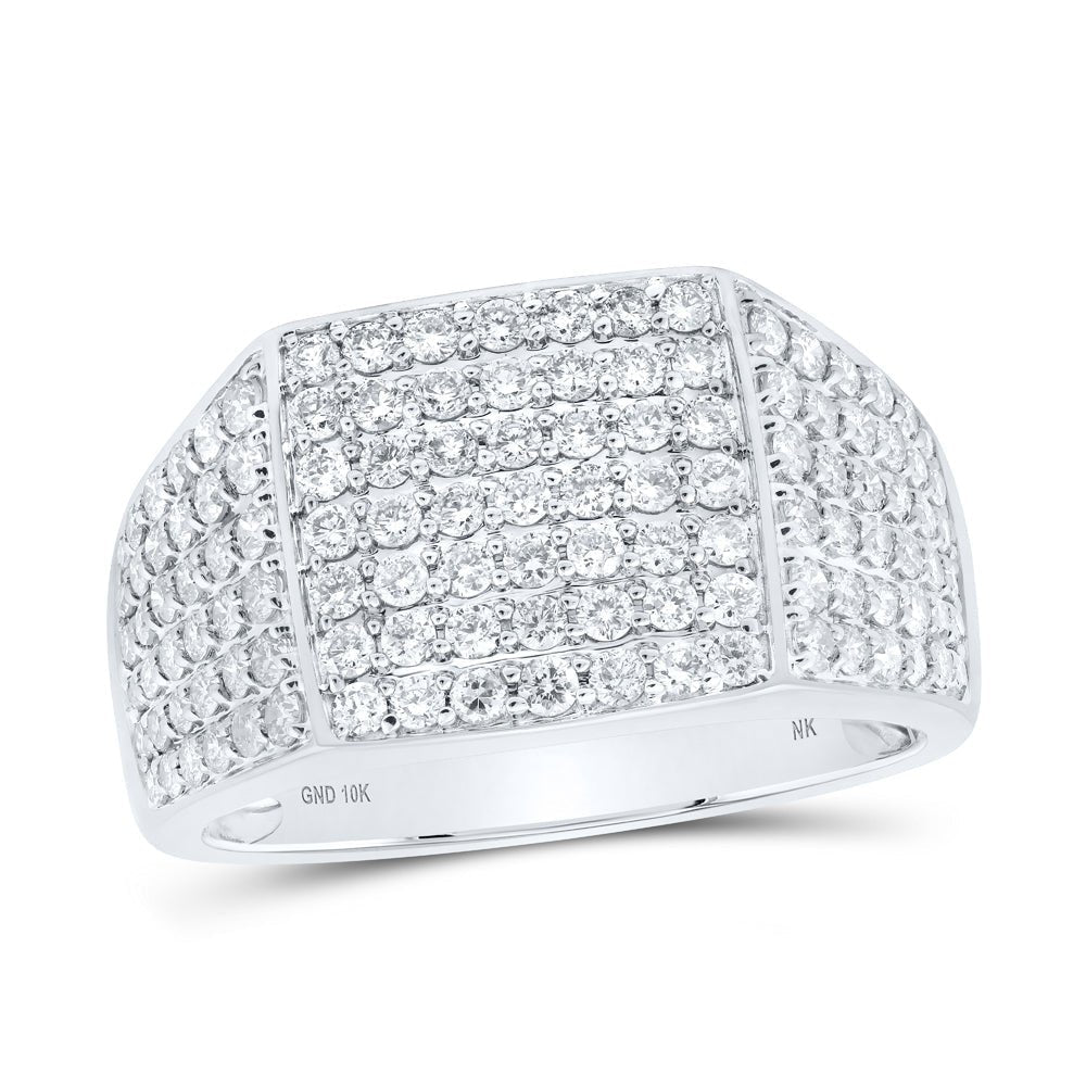 Splendid Jewellery 10kt White Gold Mens Round Diamond Pave Square Ring 1 - 1/2 Cttw - Splendid Jewellery