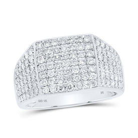 Splendid Jewellery 10kt White Gold Mens Round Diamond Pave Square Ring 1 - 1/2 Cttw - Splendid Jewellery