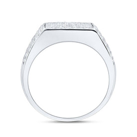 Splendid Jewellery 10kt White Gold Mens Round Diamond Pave Square Ring 1 - 1/2 Cttw - Splendid Jewellery