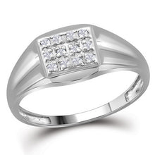 Load image into Gallery viewer, Splendid Jewellery 10kt White Gold Men&#39;s Round Diamond Square Cluster Ring 1/8 Cttw  Top View from Splendid Jewellery