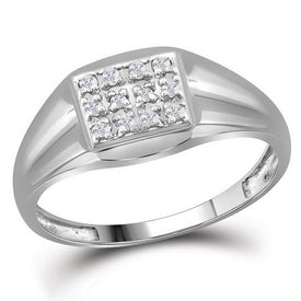 Splendid Jewellery 10kt White Gold Men's Round Diamond Square Cluster Ring 1/8 Cttw  Top View from Splendid Jewellery