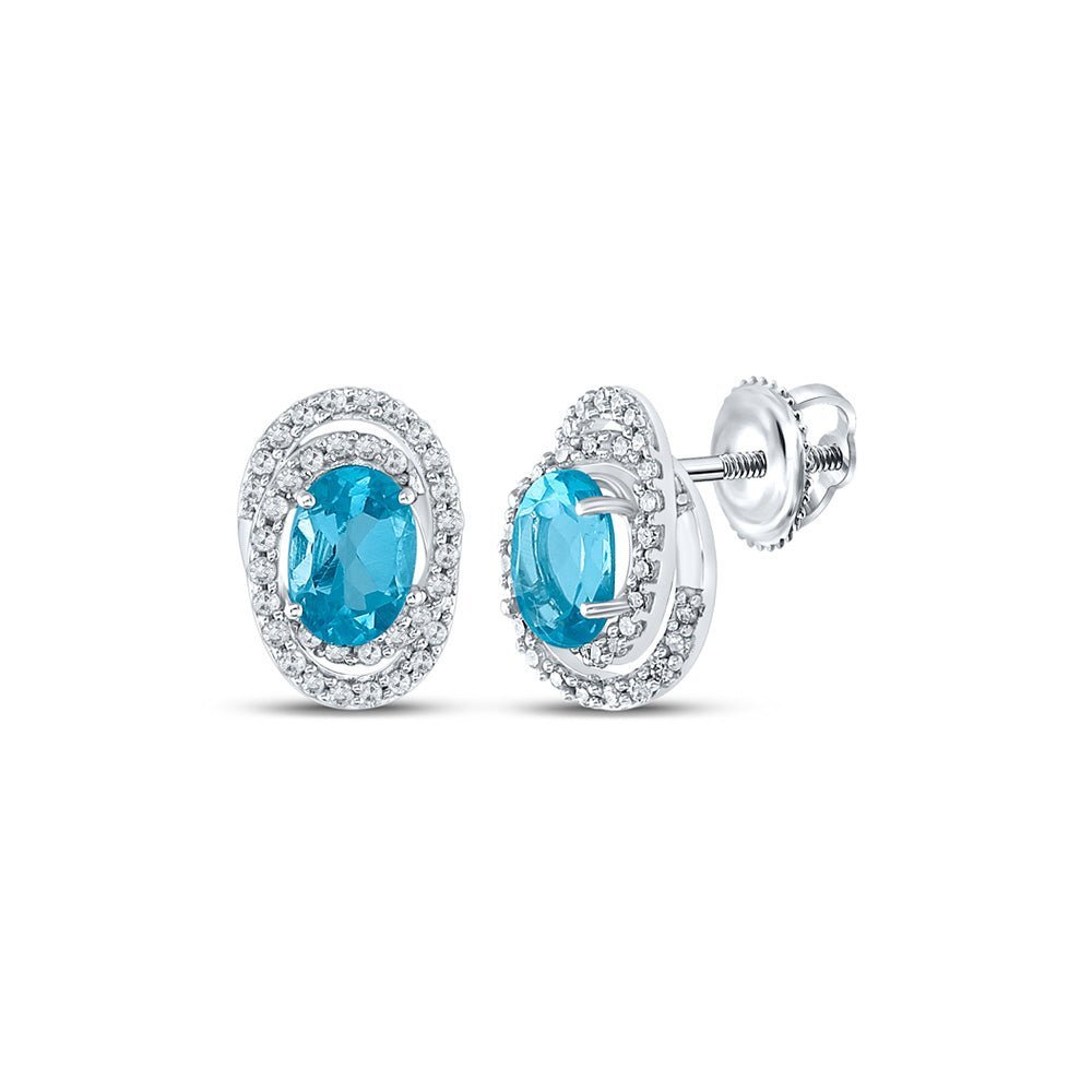 Splendid Jewellery 10kt White Gold Oval Blue Topaz Earrings with Diamond Accents - Splendid Jewellery