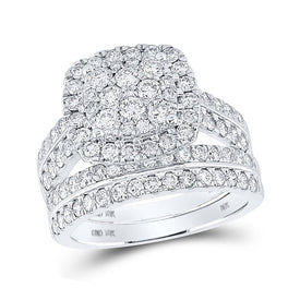 Splendid Jewellery 10kt White Gold Square Halo Diamond Bridal Wedding Ring Set - Splendid Jewellery