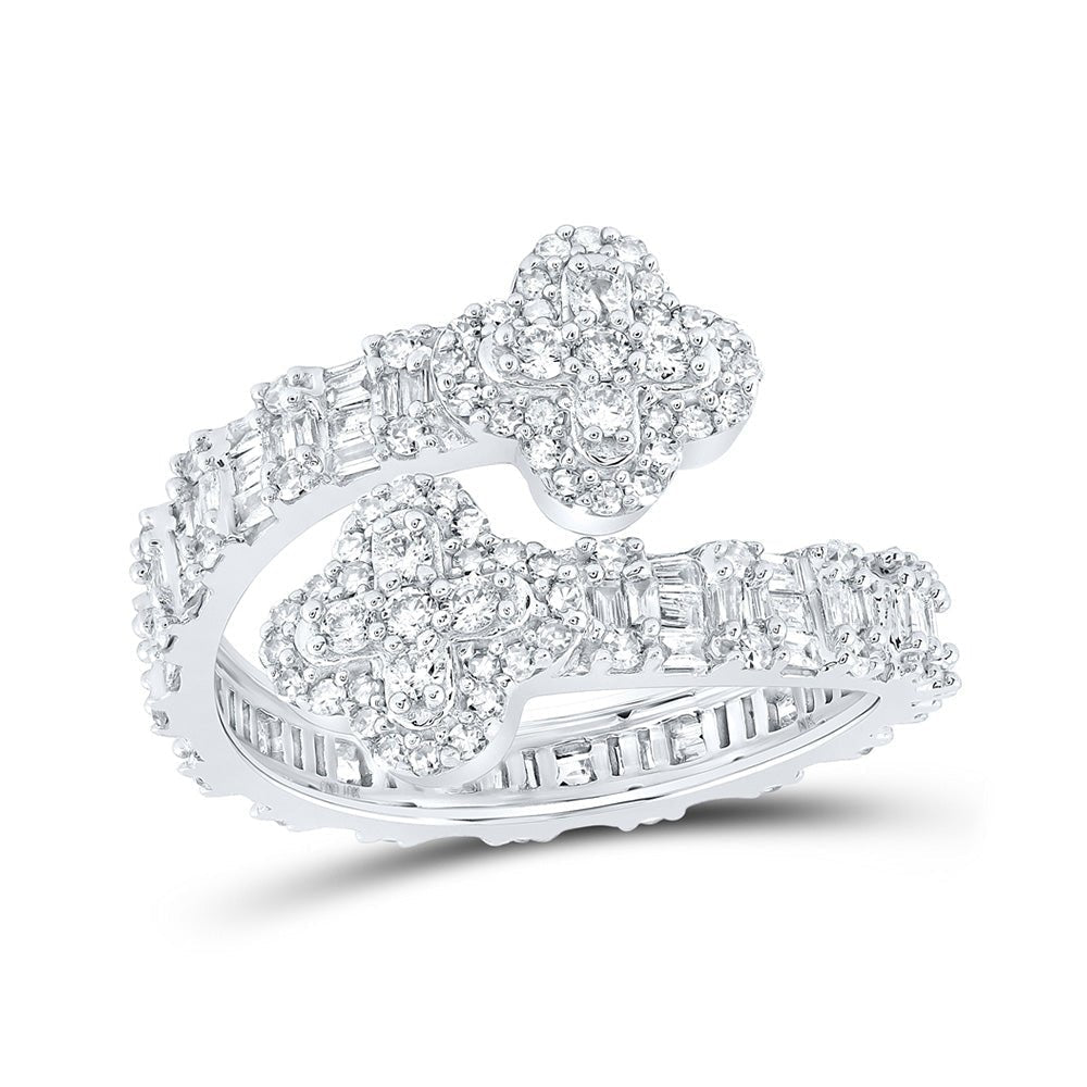 Splendid Jewellery 10kt White Gold Womens Diamond Quatrefoil Cuff Band Ring - Splendid Jewellery