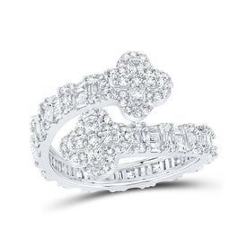 Splendid Jewellery 10kt White Gold Womens Diamond Quatrefoil Cuff Band Ring - Splendid Jewellery