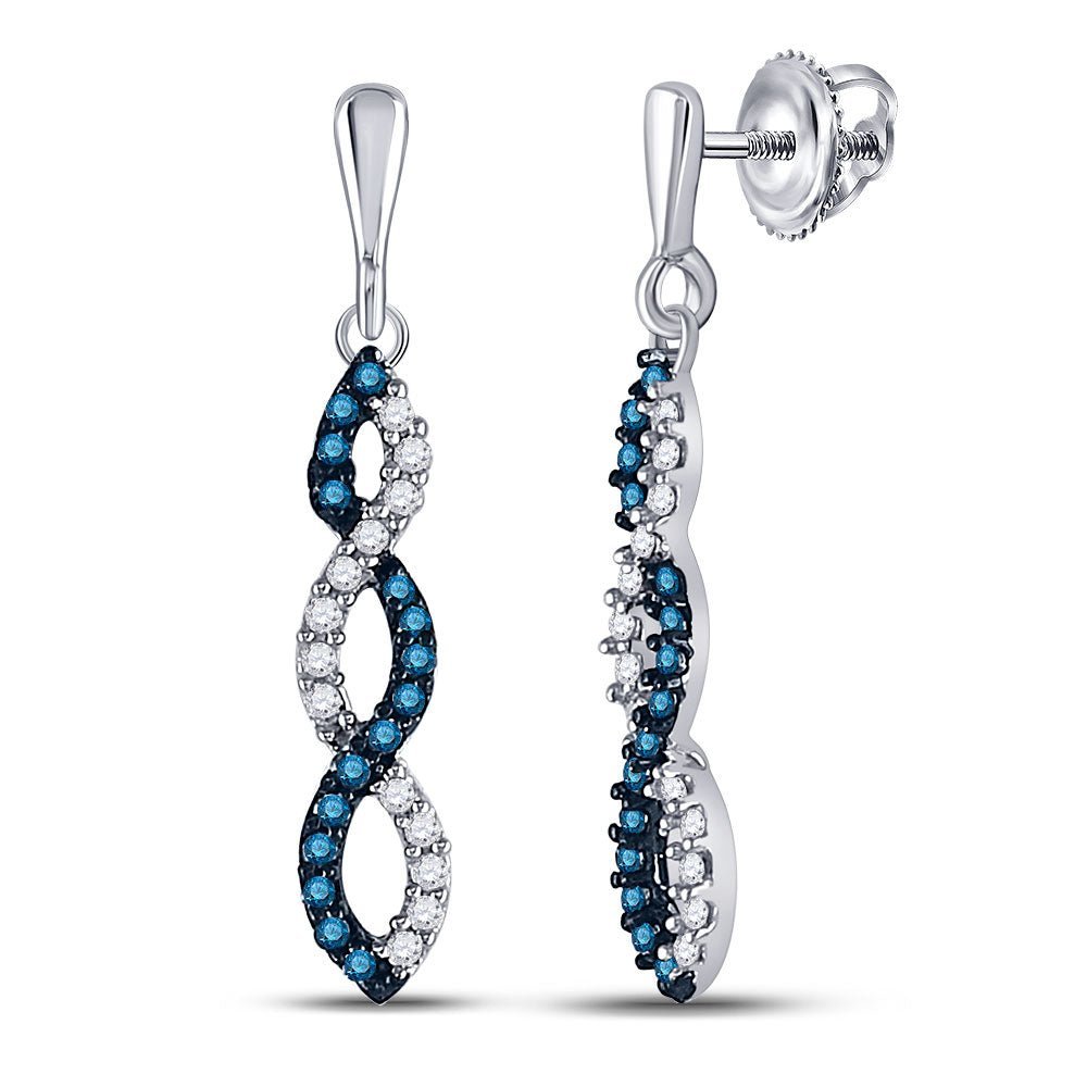 Splendid Jewellery 10kt White Gold Womens Round Blue Diamond Dangle Earrings - Splendid Jewellery