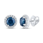 Splendid Jewellery 10kt White Gold Womens Round Blue Sapphire Halo Earrings - Splendid Jewellery