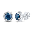 Splendid Jewellery 10kt White Gold Womens Round Blue Sapphire Halo Earrings - Splendid Jewellery