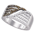 Splendid Jewellery 10kt White Gold Women's Round Brown Diamond Band Ring - Splendid Jewellery