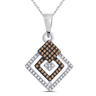 Splendid Jewellery 10kt White Gold Womens Round Brown Diamond Square Pendant 1/4 Cttw - Captivating Elegance - Splendid Jewellery