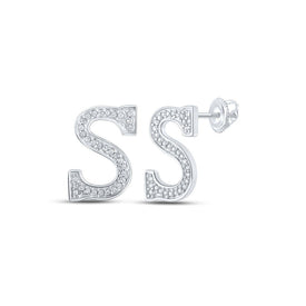 Splendid Jewellery 10kt White Gold Women's Round Diamond S Initial Letter Earrings 1/8 Cttw: Personalized Elegance at Its Finest - Splendid Jewellery