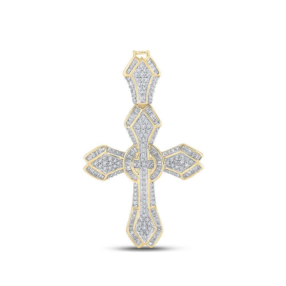 Splendid Jewellery 10kt Yellow Gold Baguette and Round Diamond Cross Pendant - 1 - 5/8 Cttw - Splendid Jewellery