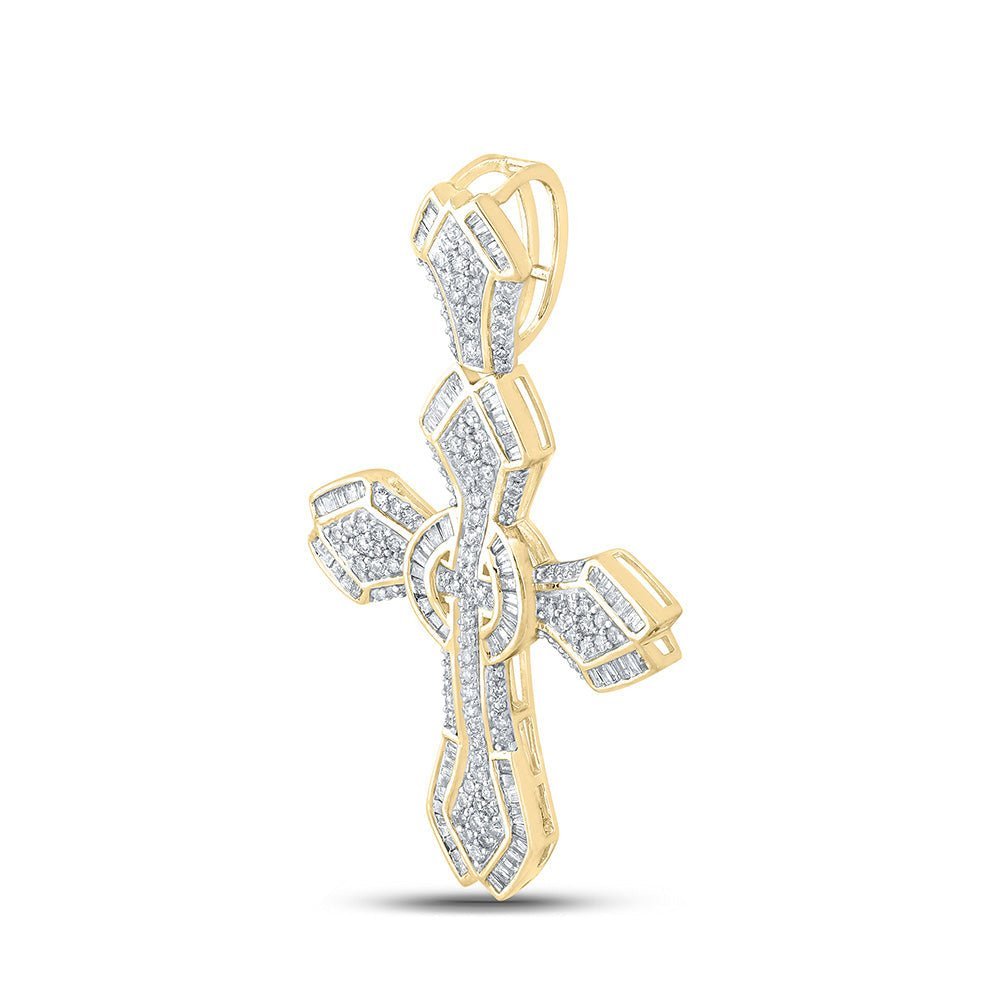 Splendid Jewellery 10kt Yellow Gold Baguette and Round Diamond Cross Pendant - 1 - 5/8 Cttw - Splendid Jewellery
