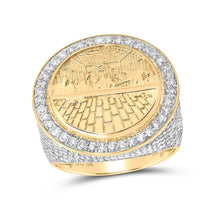 Load image into Gallery viewer, Splendid Jewellery 10kt Yellow Gold Mens Round Diamond Last Supper Circle Ring - Exquisite Symbol of Faith and Style, 2 - 3/8 Cttw - Splendid Jewellery