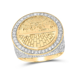 Splendid Jewellery 10kt Yellow Gold Mens Round Diamond Last Supper Circle Ring - Exquisite Symbol of Faith and Style, 2 - 3/8 Cttw - Splendid Jewellery