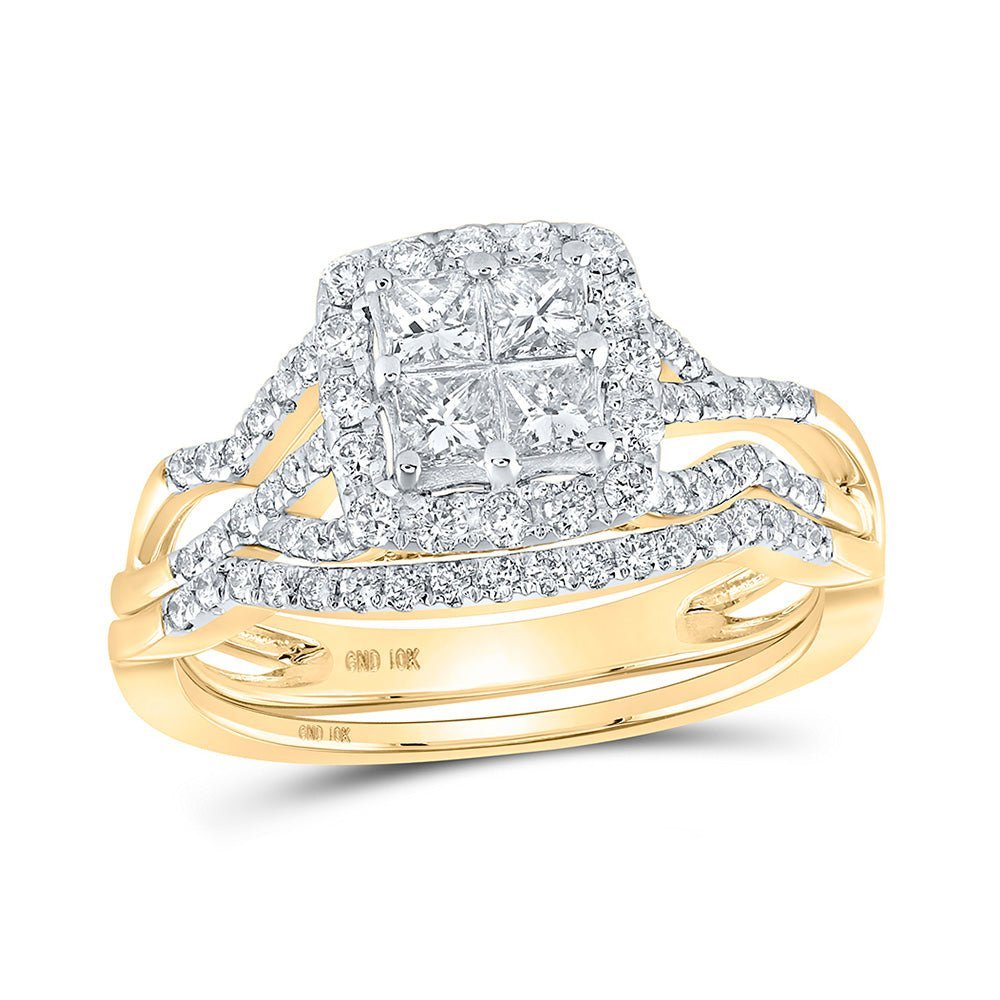 Splendid Jewellery 10kt Yellow Gold Princess Diamond Square Bridal Wedding Ring Band Set - Splendid Jewellery