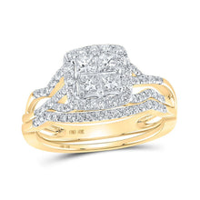 Load image into Gallery viewer, Splendid Jewellery 10kt Yellow Gold Princess Diamond Square Bridal Wedding Ring Band Set - Splendid Jewellery