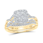 Splendid Jewellery 10kt Yellow Gold Princess Diamond Square Bridal Wedding Ring Band Set - Splendid Jewellery