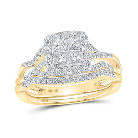 Splendid Jewellery 10kt Yellow Gold Princess Diamond Square Bridal Wedding Ring Band Set - Splendid Jewellery