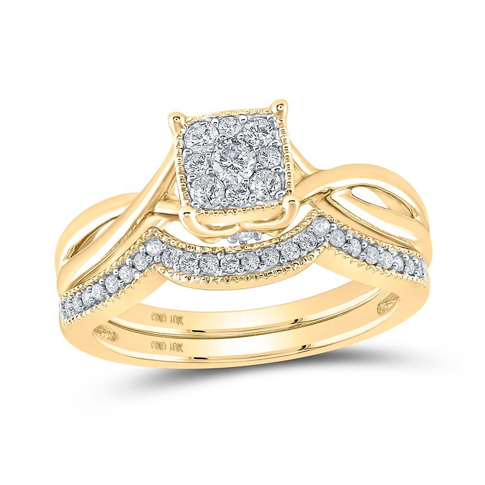 Splendid Jewellery 10kt Yellow Gold Square Diamond Bridal Wedding Ring Band Set - Splendid Jewellery