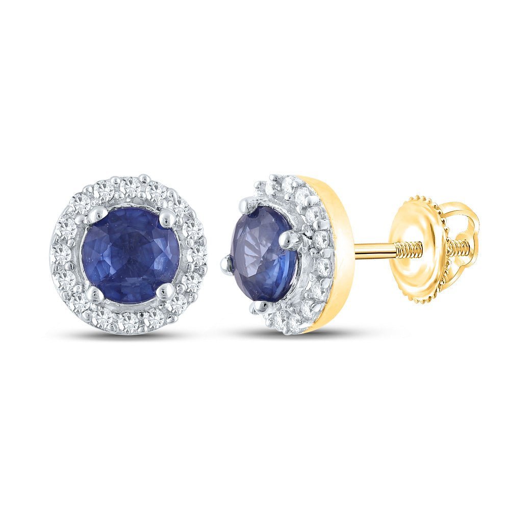 Splendid Jewellery 10kt Yellow Gold Women's Round Blue Sapphire Halo Earrings - Splendid Jewellery