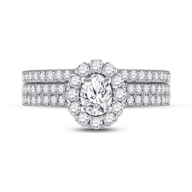 Splendid Jewellery 14kt White Gold Oval Diamond Bridal Wedding Ring Band Set - Front View