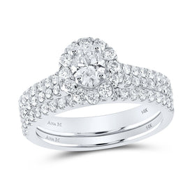 Splendid Jewellery 14kt White Gold Oval Diamond Bridal Wedding Ring Band Set - Top View
