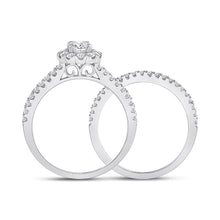 Load image into Gallery viewer, Splendid Jewellery 14kt White Gold Oval Diamond Bridal Wedding Ring Band Set - Side View