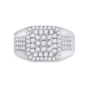 Splendid Jewellery 14kt White Gold Square Diamond Men's Ring - 1-1/4 Cttw - Front View