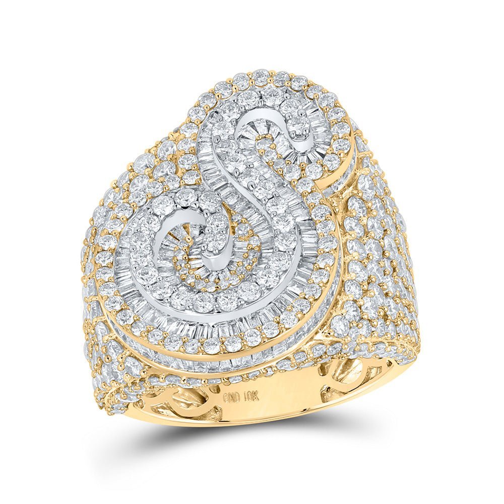 Splendid Jewellery Men's 10kt Two - tone Gold Baguette Diamond S Initial Letter Ring - 6 - 3/4 Ct.t.w. - Splendid Jewellery