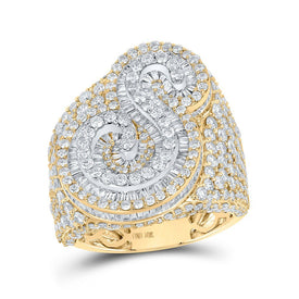 Splendid Jewellery Men's 10kt Two - tone Gold Baguette Diamond S Initial Letter Ring - 6 - 3/4 Ct.t.w. - Splendid Jewellery